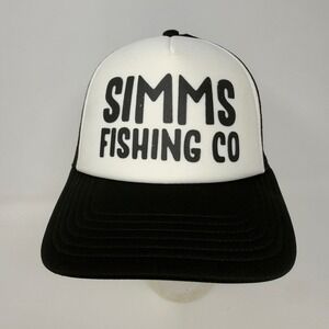 Simms Throwback Trucker Hat Fishing Co Mens Black White Foam Mesh Snapback Cap